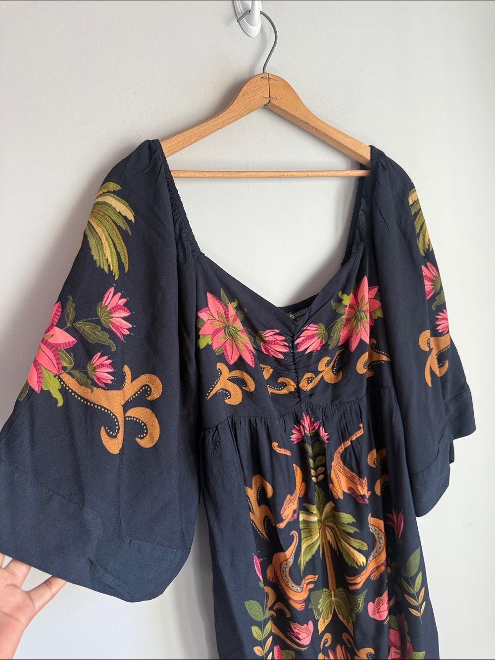 FARM Rio Black Mini Dress with Pink & Orange Tropical Embroidery - Picture 4 of 8